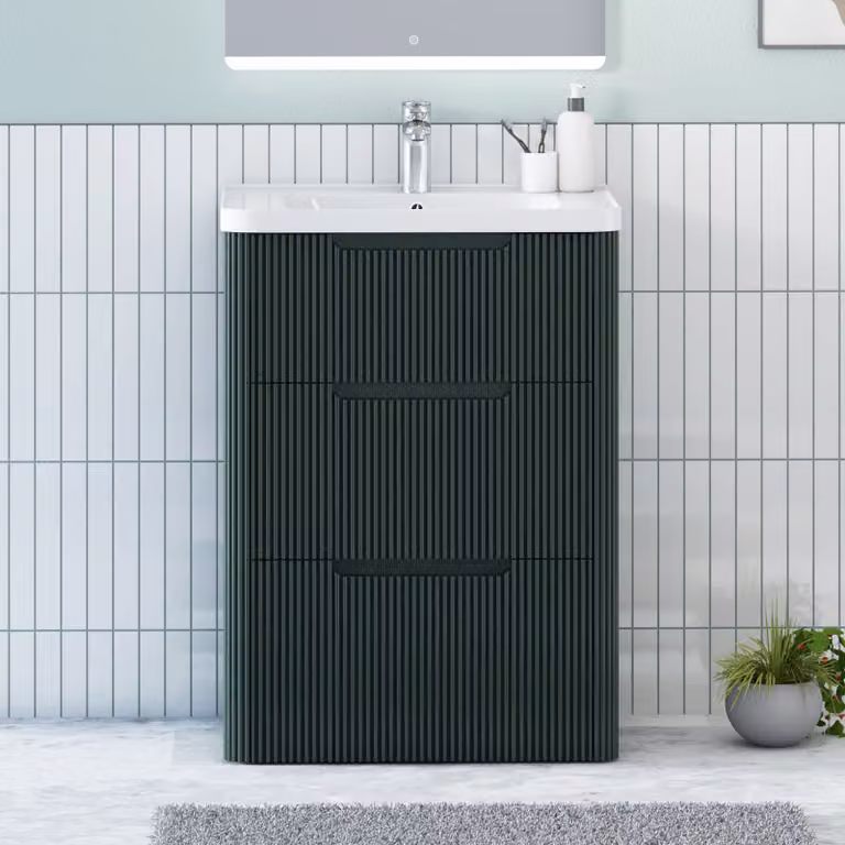 Royal Bathrooms Avenza 3 Drawer Floor Standing Vanity Unit in Moss Green with Optional Basin, Depth: 60 cm
