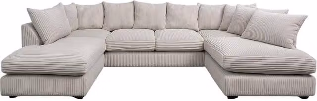 Bliss Furniture Jumbo Cord U Shape Scatter Back Sofa in Beige, 6 Person