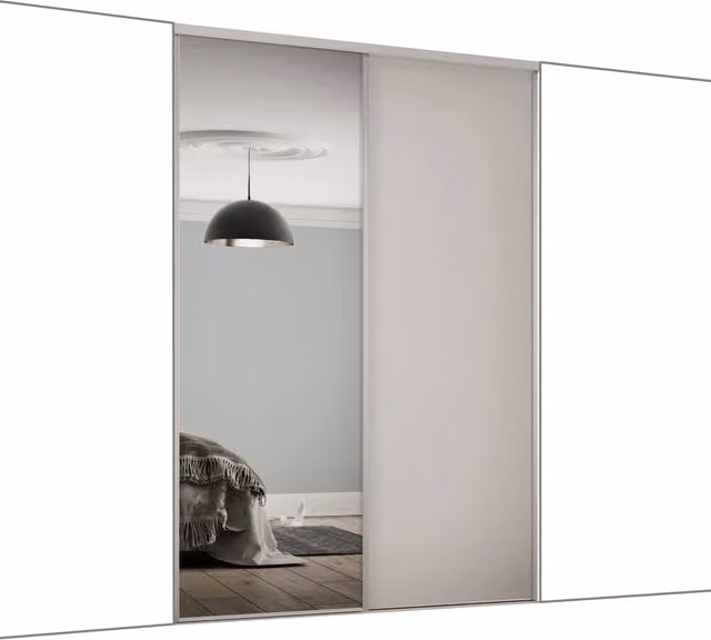 Spacepro Dove Grey Panel and Mirror Sliding Wardrobe Door Kit, Width: 148.9 cm