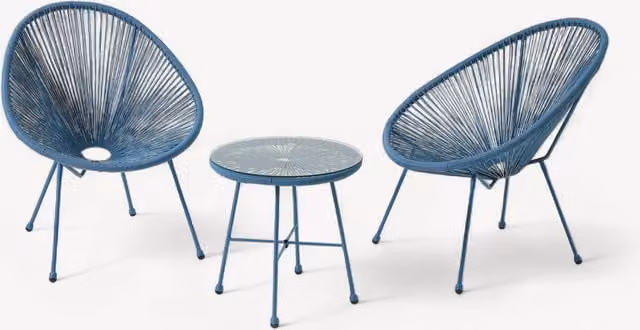 Royalcraft Monaco 3 Piece Egg Chair Set in Blue