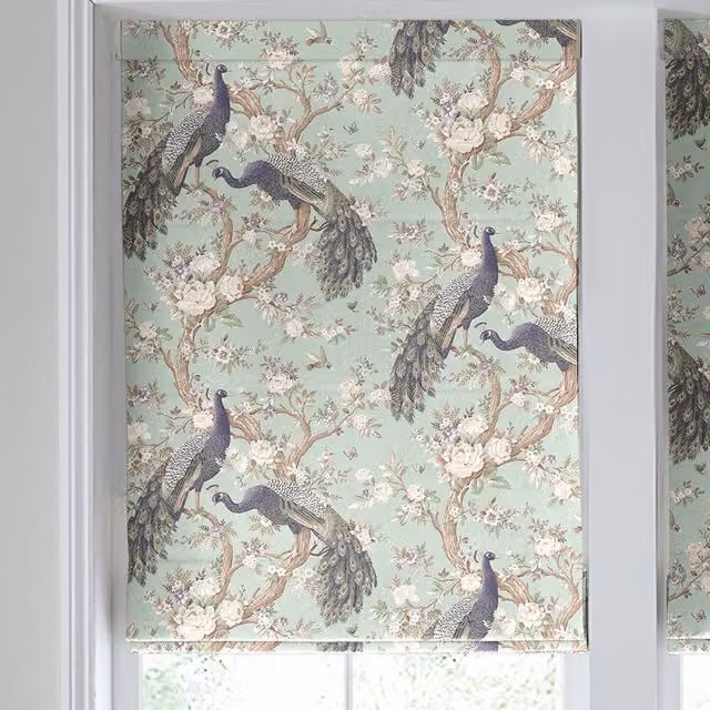 Laura Ashley Belvedere Made to Measure Blackout Roman Blind in Duckegg Blue Floral Textile