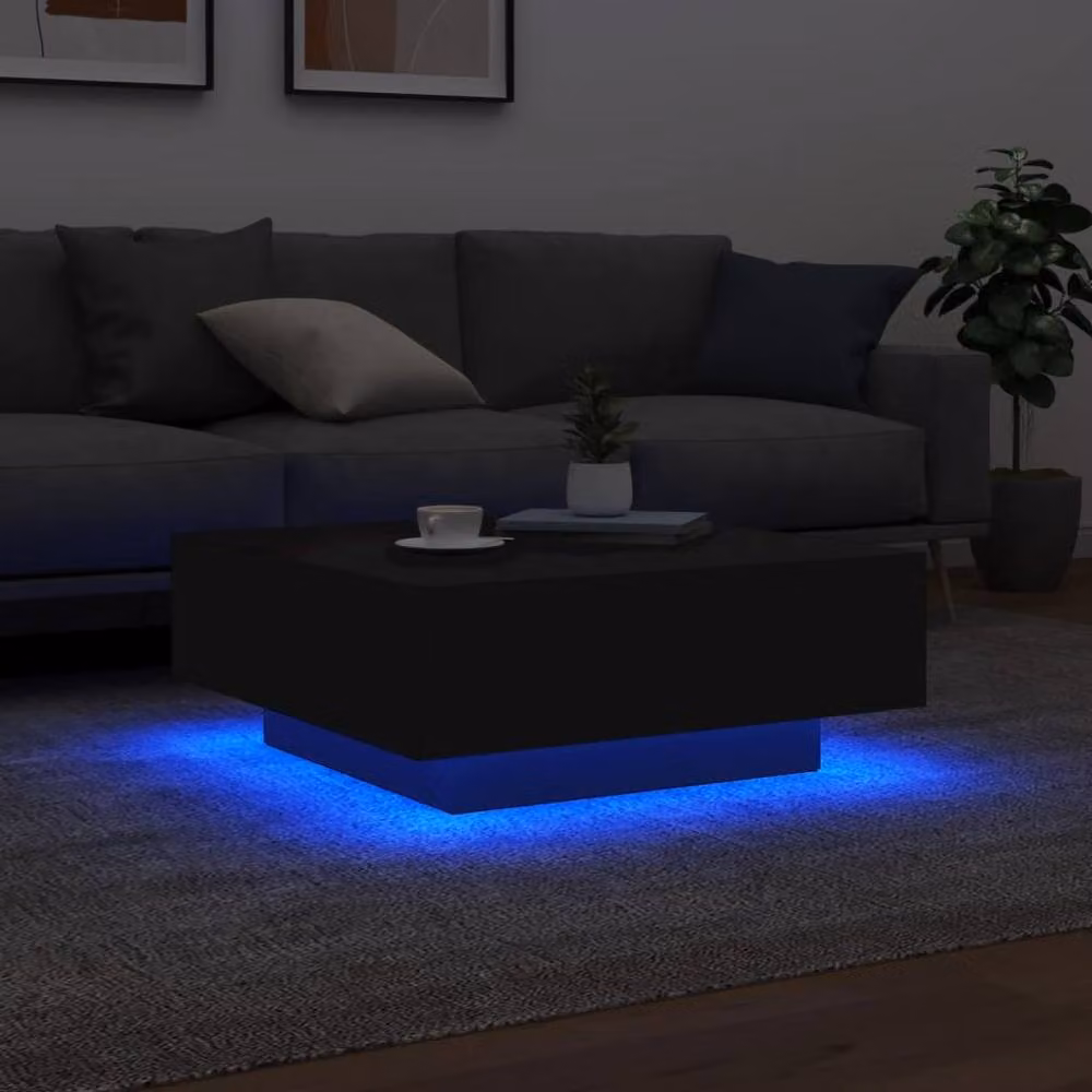 Berkfield Home Modern Square Coffee Table with LED Lights, Black, W/D/H: 80 x 80 x 31 cm – 4