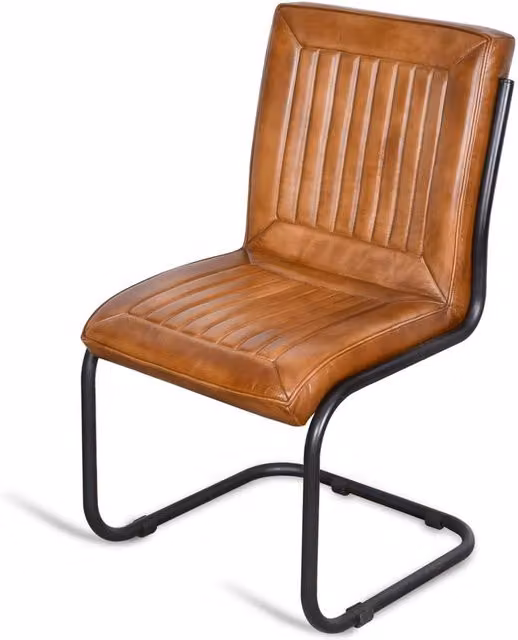 Elm Home And Garden Genuine Leather Dining Chair with Metal Frame in Tan Brown – 1