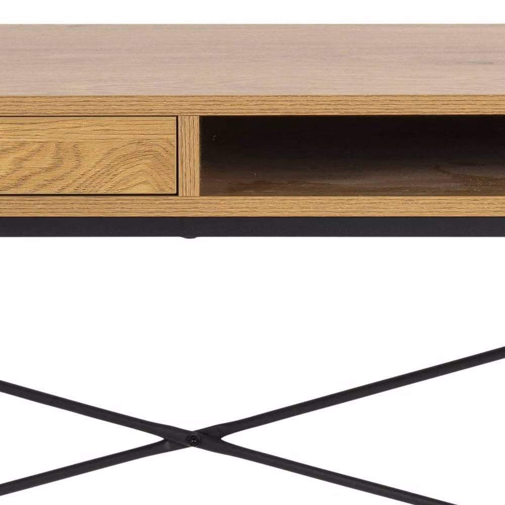 Wyld Haus El Paso Writing Desk with Single Pedestal Drawer in Black and Brown, W/D/H: 110 x 45 x 75 cm – 4