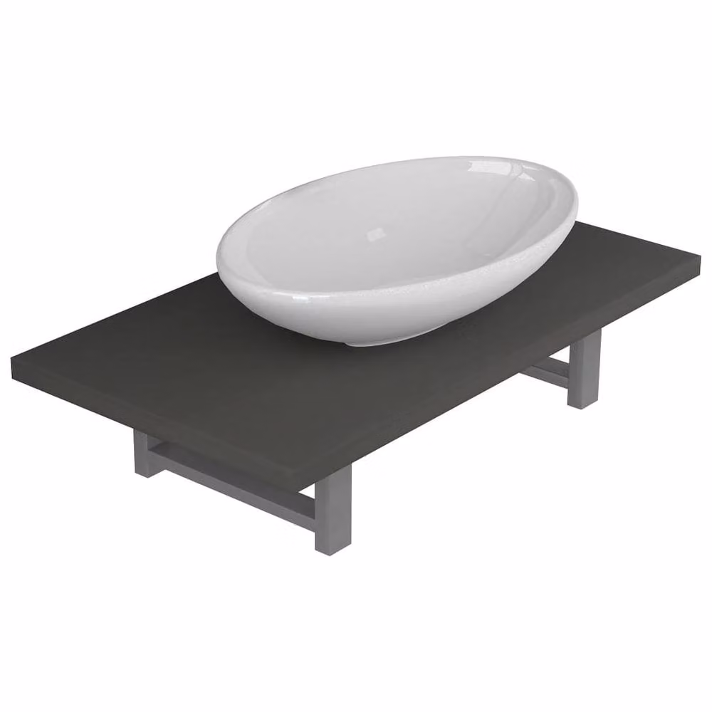 Berkfield Home Two Piece Modern Bathroom Furniture Set in Grey and White with Ceramic Mirror Cabinet – 2