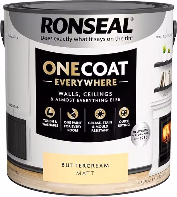 Ronseal One Coat Everywhere Interior Matt Paint in Buttercream, 2.5l