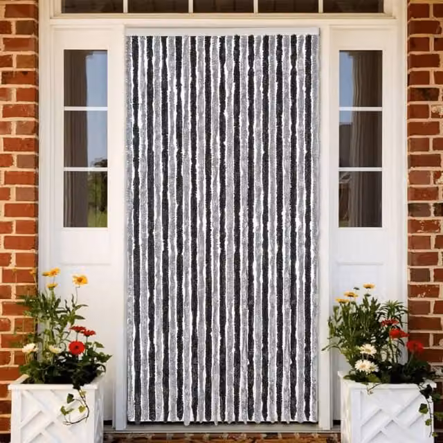 Berkfield Home Chenille Fly Curtain in Grey and Black, W/H: 118 x 220 cm
