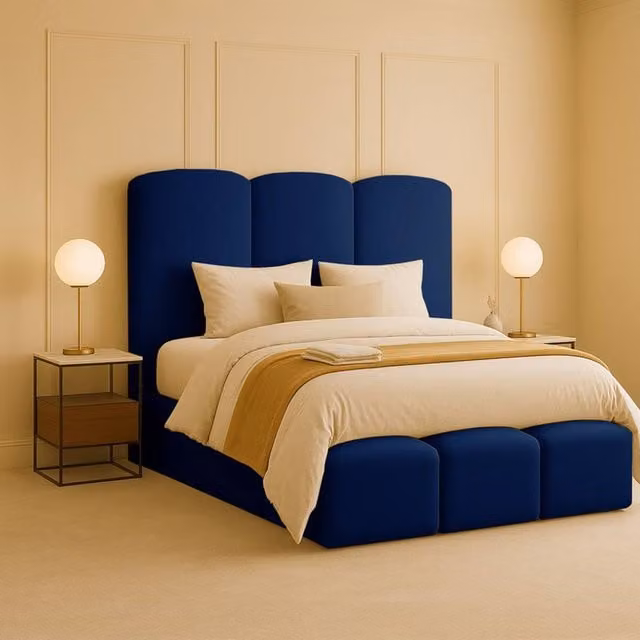 Desire Deco Rivas Modern Upholstered Bed Frame in Blue