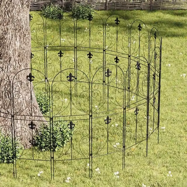 Livingandhome Set of 10 Black Metal Arched Round Garden Fences