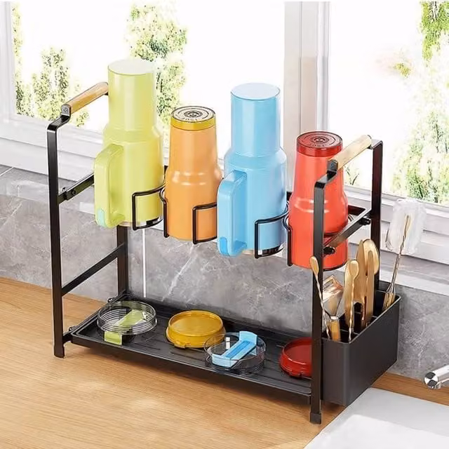 VOGREX Black Metal Water Bottle Organizer for Stanley Cup, Large, Anti-Slip Freestanding Design