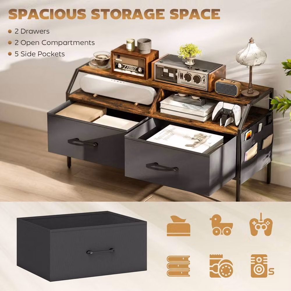 STILVORA TV Stand with Drawers and Side Pockets in Rustic Brown – 5