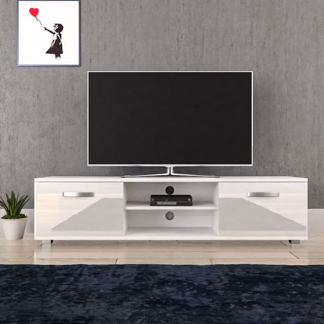 Vida Designs Cosmo Modern 2 Door Glossy TV Unit in White, Width: 160 cm
