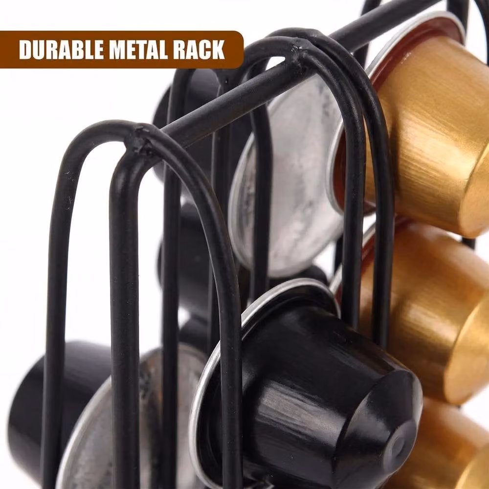 FORGEVIO Black Wireframe Metal Tower Coffee Pod Holder for 32 Nespresso Capsules – 3