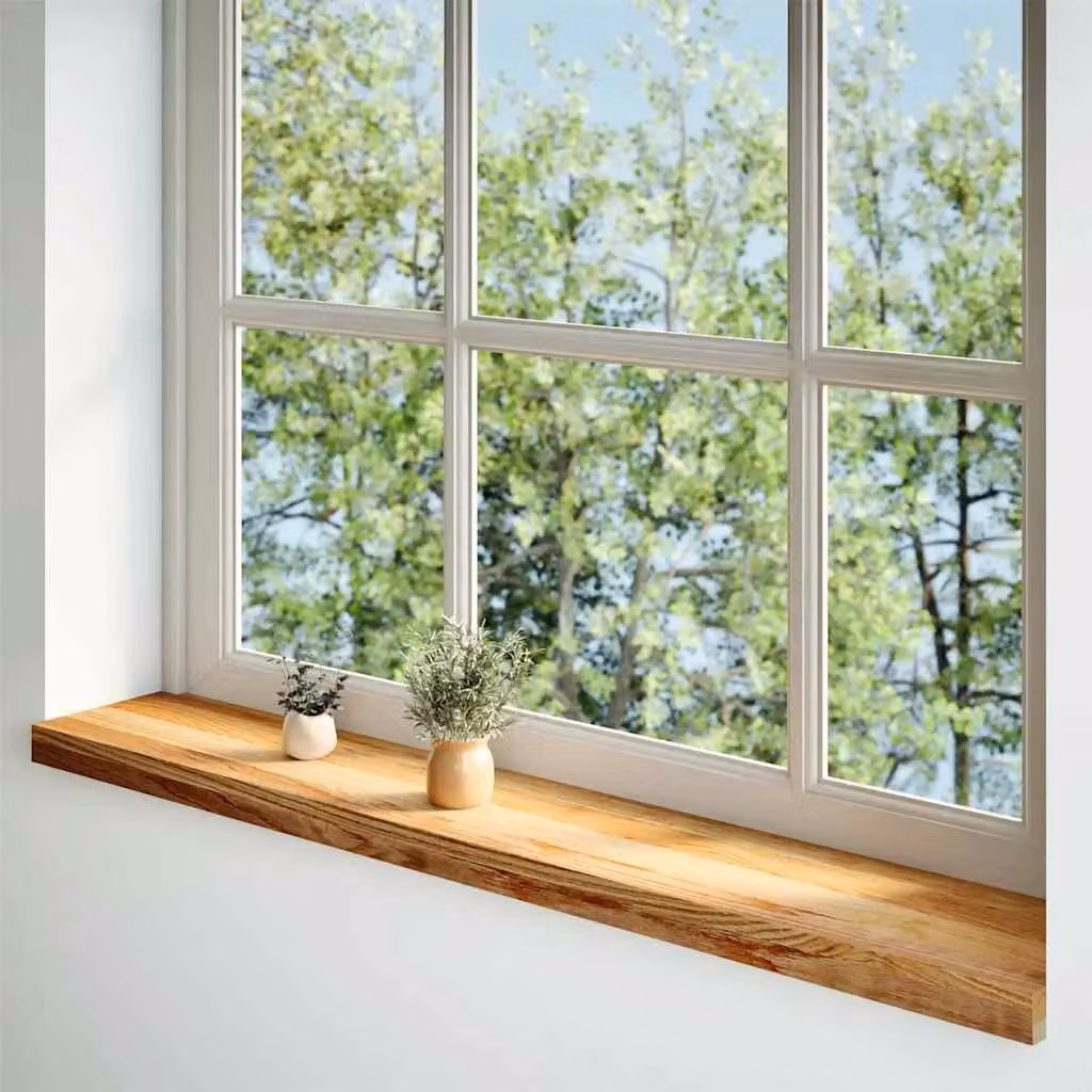 Berkfield Home Solid Oak Wood Window Sills, 2 Pieces, Light Brown, W: 110 cm, D: 20 cm, H: 2 cm – 2