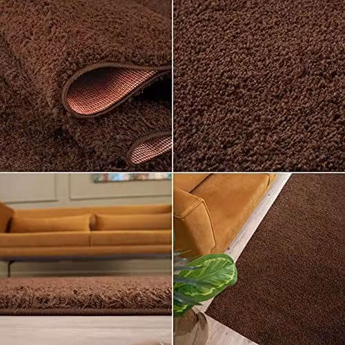 THE RUGS Brown Plain Shaggy Living Room Rug, W/D: 140 x 200 cm – 5