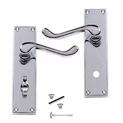 Golden Grace Victorian Scroll Bathroom Door Handles in Polished Chrome