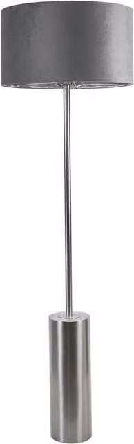 Lexy Dimmable Chrome Floor Lamp with Grey Velvet Shade and Silver Inner Shade
