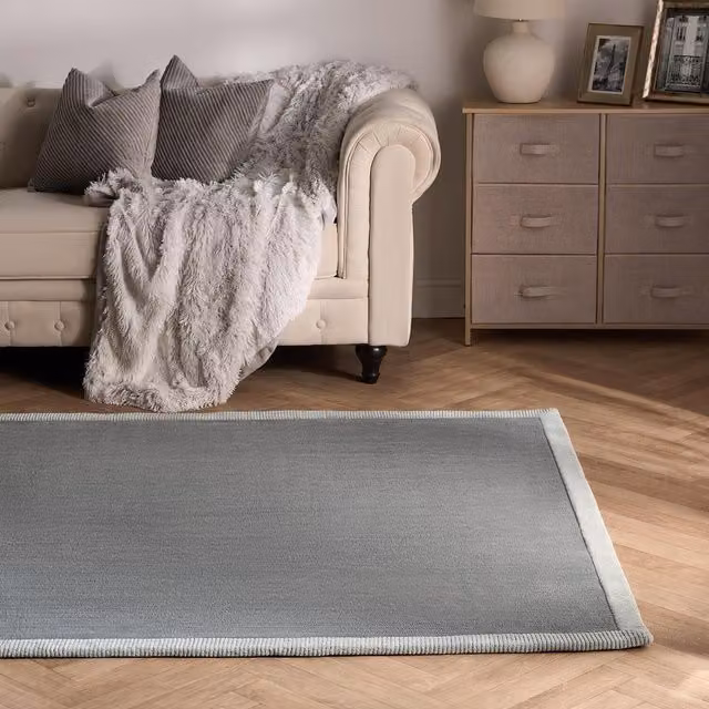 OHS Contrast Border Hallway Runner in Grey and Silver, 170 cm