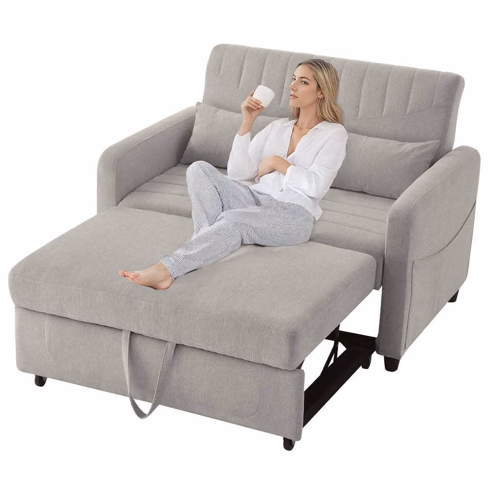 BTM 2 Seater Convertible Sofa Bed in Grey with Pull Out Drawer and Adjustable Headrest – 2
