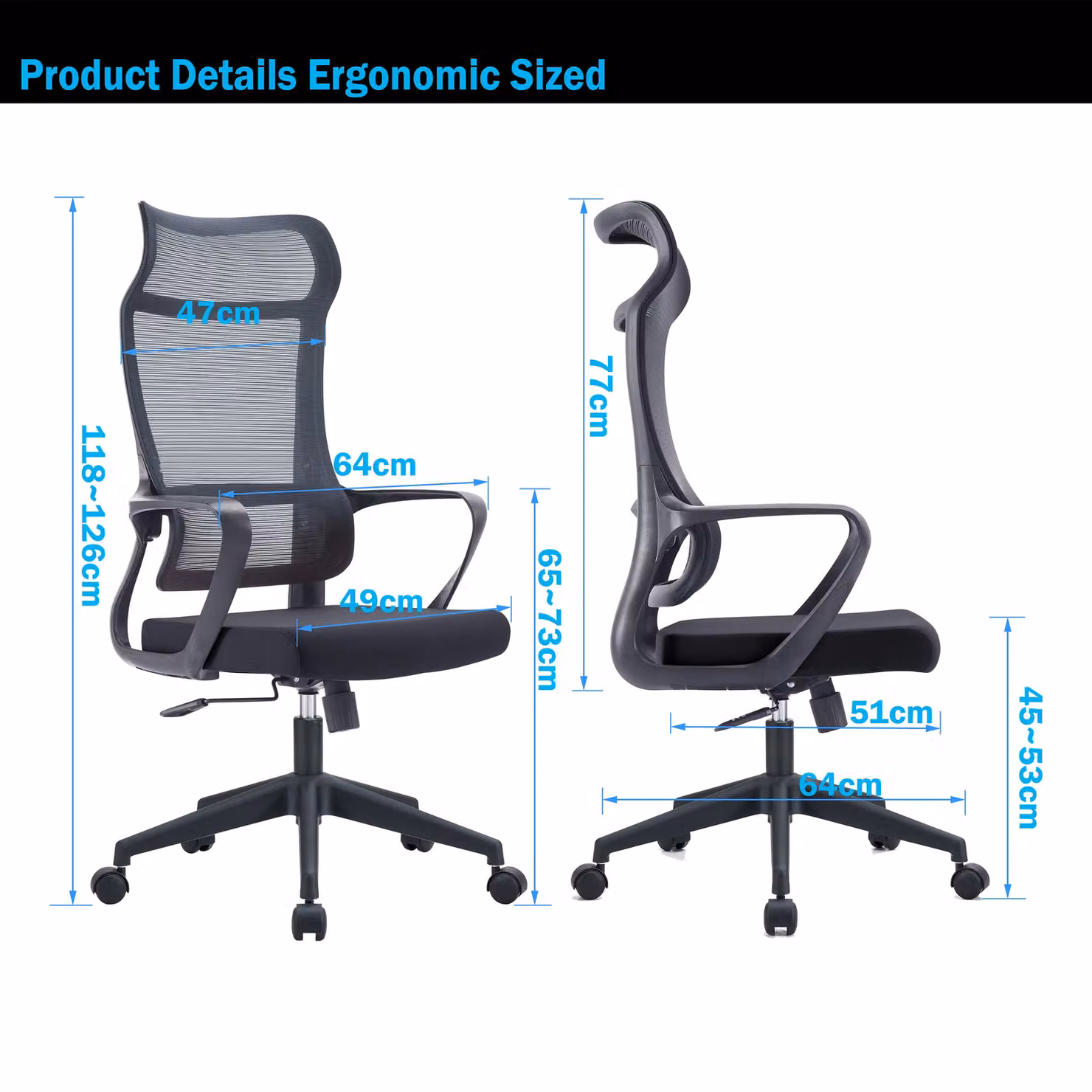 JFY Ergonomic Black Fabric Office Chair with Height Adjustable Headrest and Armrests – 2