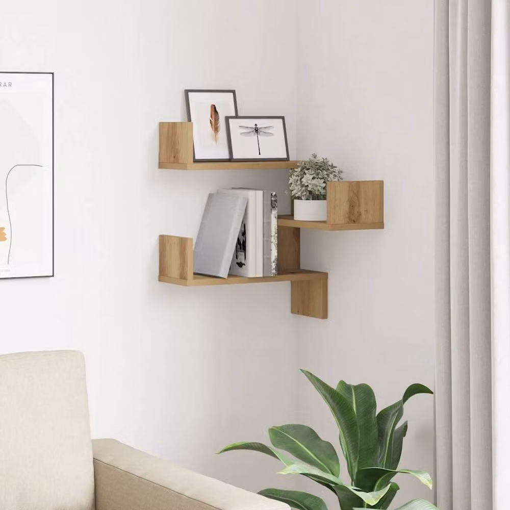 Berkfield Home Artisan Oak Wall Corner Shelf in Brown, W/D/H: 40 x 40 x 49.5 cm – 2