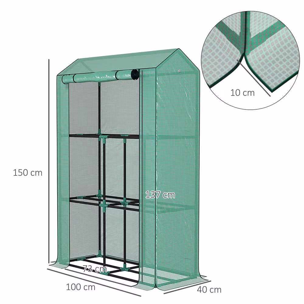 STILVORA Mini Freestanding Greenhouse with 3 Shelves and Steel Frame, Green, H 150 x W 73 x D 40 cm – 3