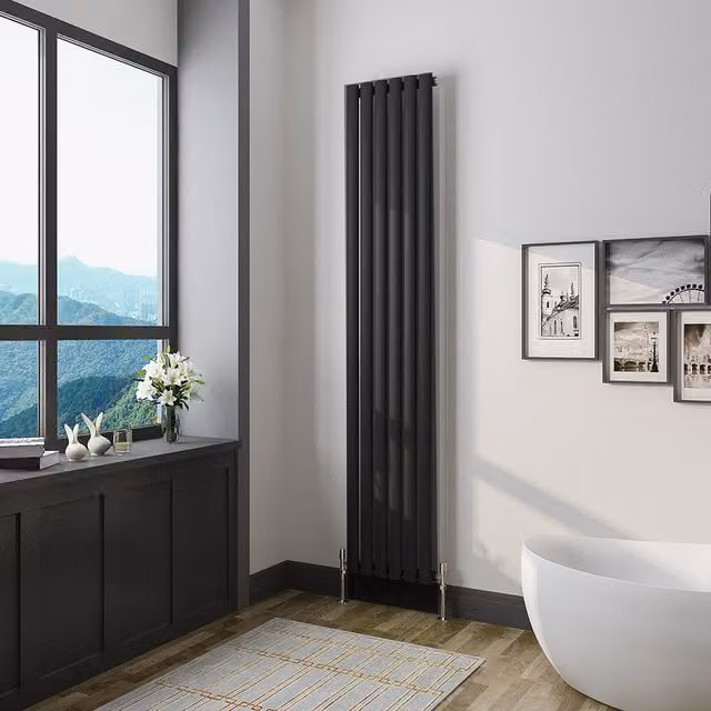 AicaBathroom Vertical Oval Column Radiator in Black, H 180 cm x W 35.4 cm
