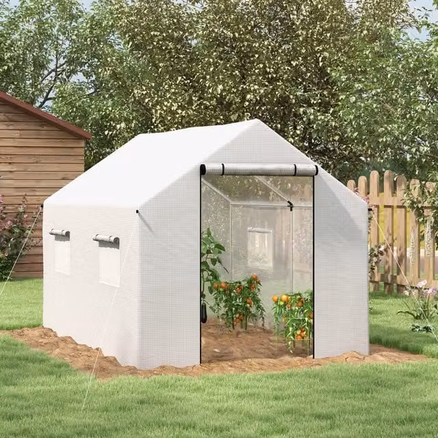OUTSUNNY White Tunnel Greenhouse with UV-resistant PE Cover and Galvanised Steel Frame, W/D/H: 3 x 2 x 2 m