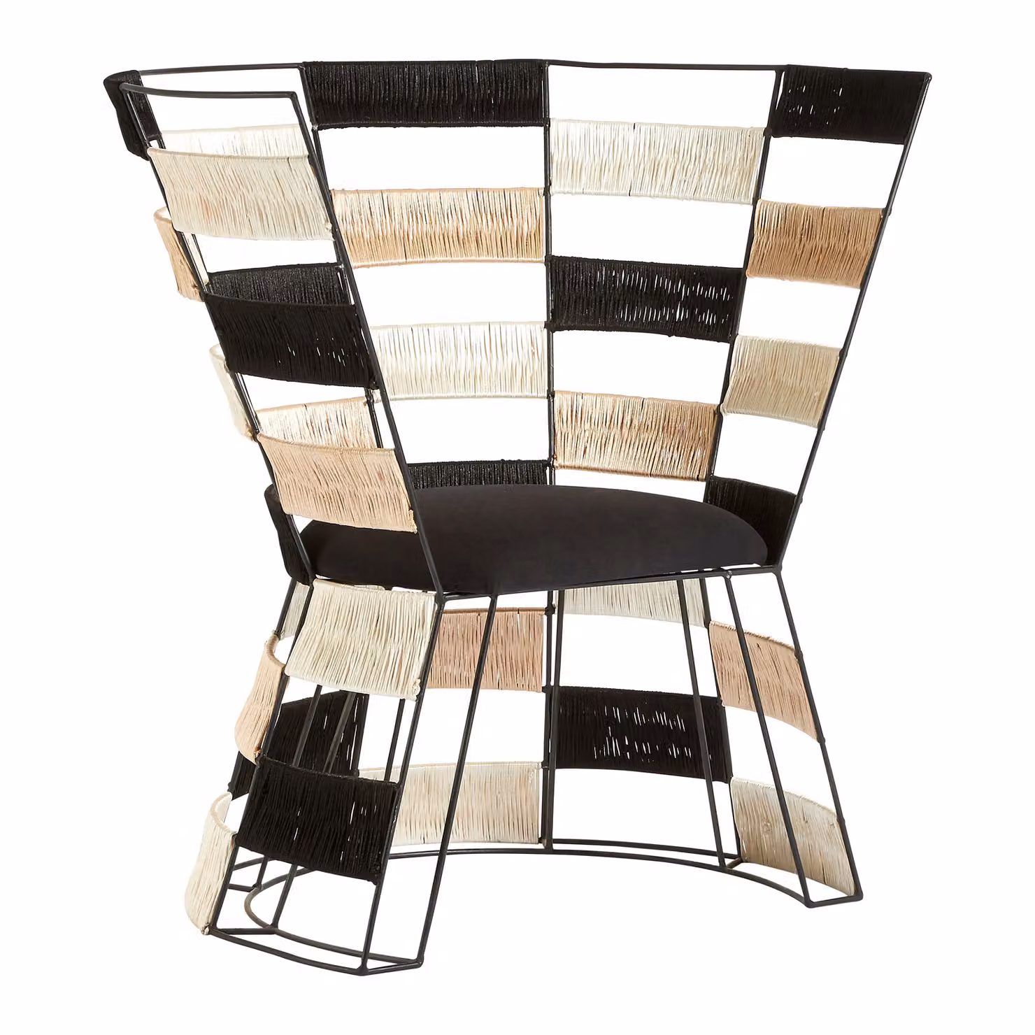 Fifty Five South Modern Checked Lounge Chair in Beige, Black and White with Metal Frame – 3