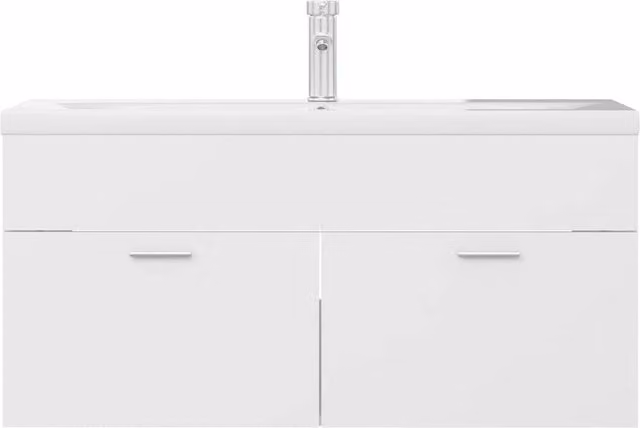 Berkfield Home White Engineered Wood Bathroom Sink Cabinet with Built-in Basin and Hinged Doors W/D/H: 100 x 46 x 38.5 cm