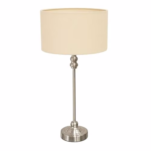 ValueLights Modern Chrome Metal Table Lamp with Beige Fabric Cylinder Shade – 1