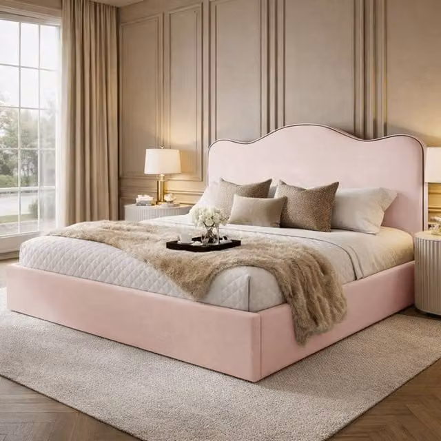 Desire Deco Angelito Ottoman Storage Bed Frame in Pink Plush Velvet, King Size (180 x 200 cm)
