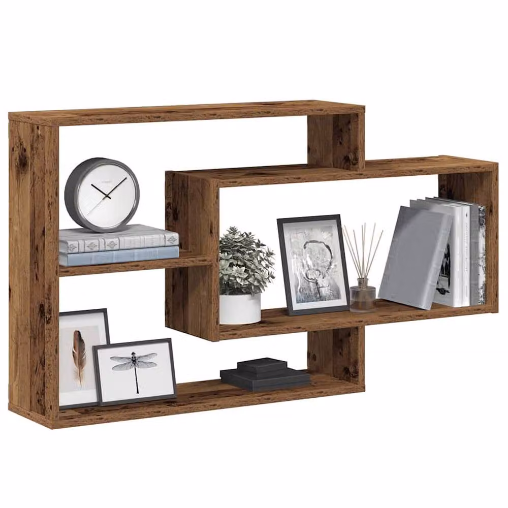 Berkfield Home Wall Shelf in Old Wood Brown, W/D/H: 104 x 20 x 58.5 cm – 2
