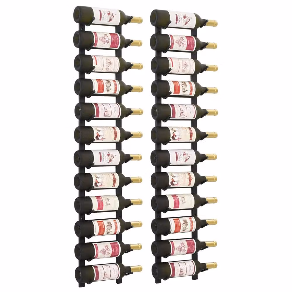 Berkfield Home Wall Mounted Wine Racks for 12 Bottles, 2 Pack, Matt Black Metal – 2