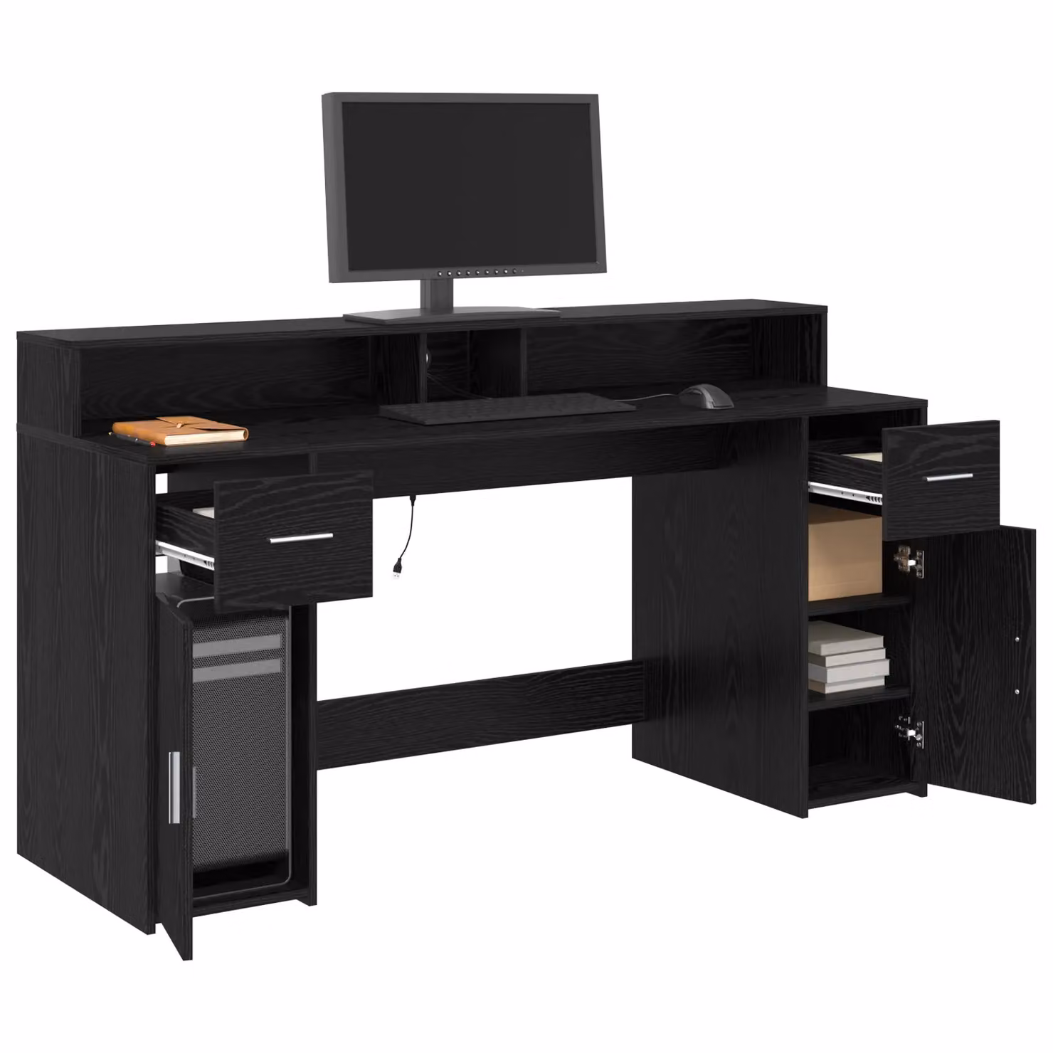 Berkfield Home Computer Desk in Black Oak, W/D/H: 160 x 55 x 91 cm – 3