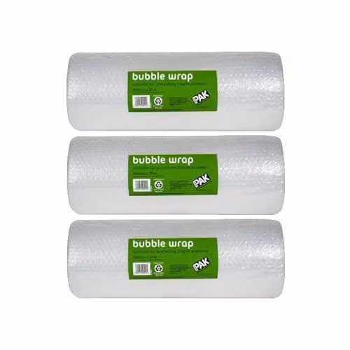 StorePAK Premium Transparent Bubble Wrap Roll, 3 Pack, W: 50 cm, L: 25 m