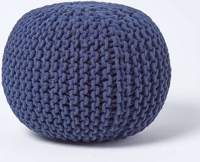 Homescapes Round Navy Blue Cotton Knitted Pouffe Footstool – 1