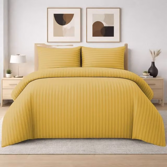 Pamposh 4 Pack Microfibre Striped Duvet Cover and Pillowcase Set, Yellow, W/D/H: 200 x 200 cm
