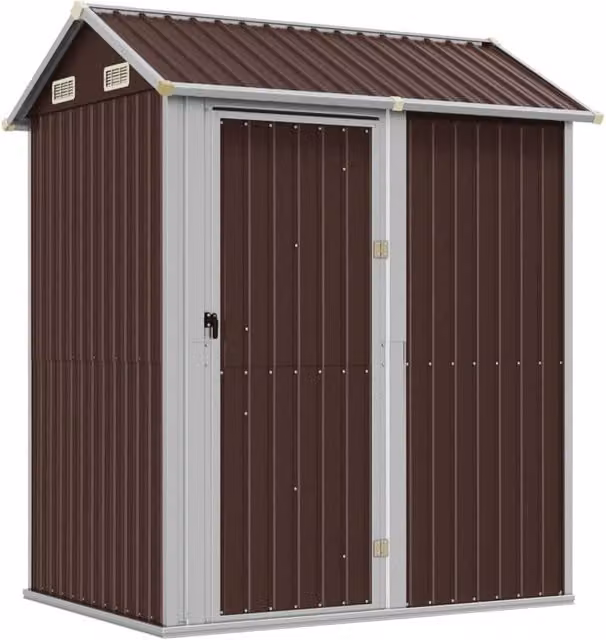 Berkfield Home Pent Garden Shed in Brown Galvanised Steel, W/D/H: 192 x 152.5 x 237 cm