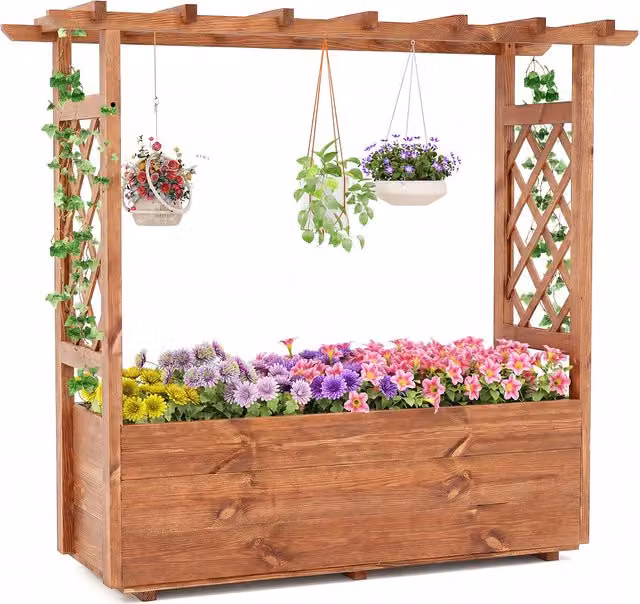 COSTWAY Orange Wooden Raised Bed Planter for Ornamental, Herb and Vegetable Gardens, W/D/H: 103 x 40 x 40 cm