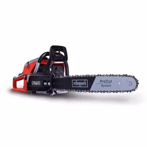 Scheppach PCS56 Petrol Chainsaw in Red with 53cc 3.1HP 2-Stroke Engine and 20 inch ProCut Blade
