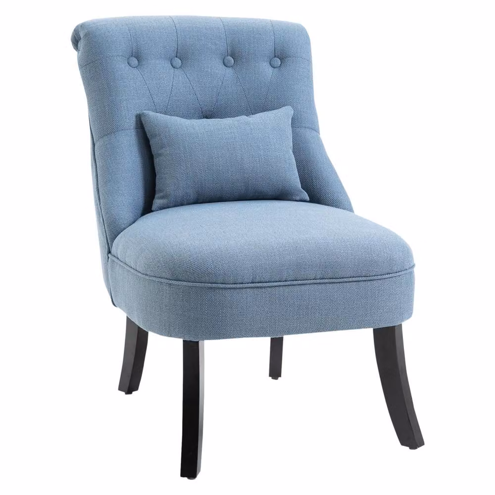 Wyld Haus Sese Vera Blue Fabric Tub Style Accent Chair with Pillow and Rubberwood Legs – 2