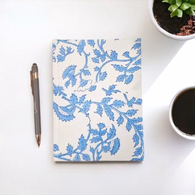KDMK Hardcover Cotton Bound Notebook with 48 Pages in Pale Floral Blue