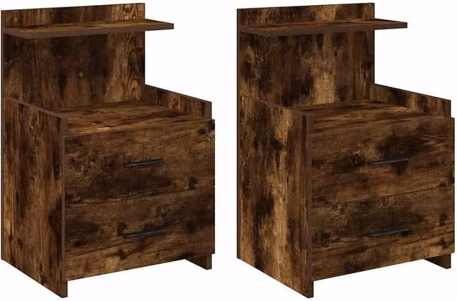 Berkfield Home Set of 2 Bedside Cabinets with 2 Drawers in Smoked Oak Brown, W: 40 cm, D: 36.5 cm, H: 62 cm – 1