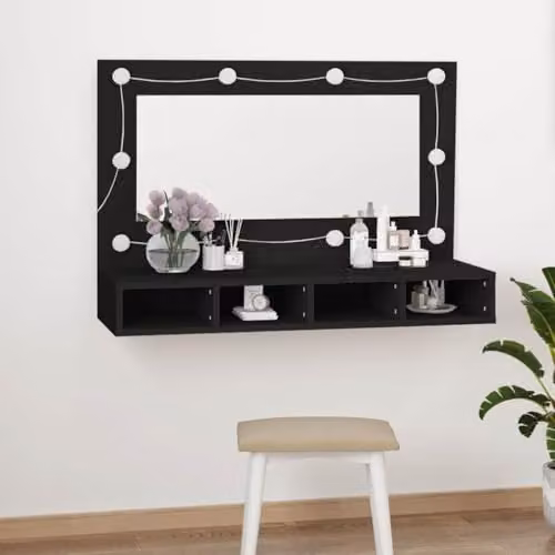 vidaXL Modern Black Mirror Cabinet with LED Lighting, W/D/H: 90 x 31.5 x 62 cm – 2