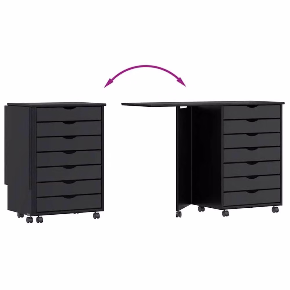 Berkfield Home Rolling Cabinet with Desk in Black Solid Wood Pine, W: 105.5 cm, D: 39.0 cm, H: 74.5 cm – 6