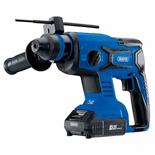 Draper D20 20V Brushless SDS+ Rotary Hammer Drill with 2 x 2Ah Rechargeable Batteries and Charger in Black and Blue