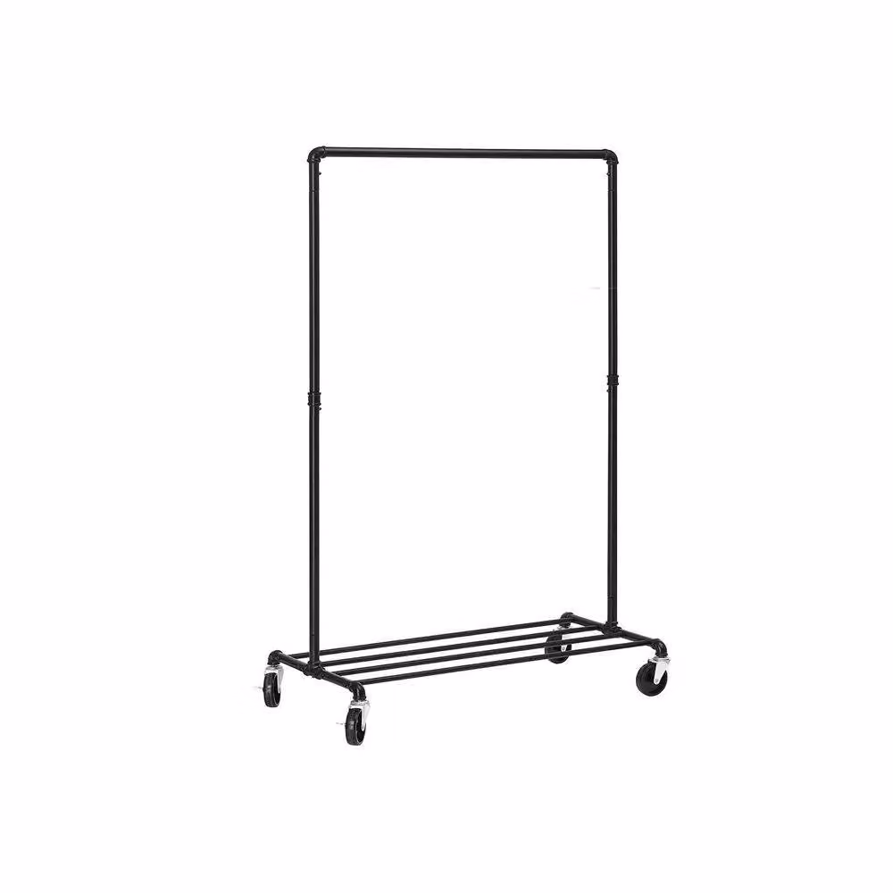 Pirlo Plush Metal Clothes Rail with Storage Shelf and Wheels in Black – 5