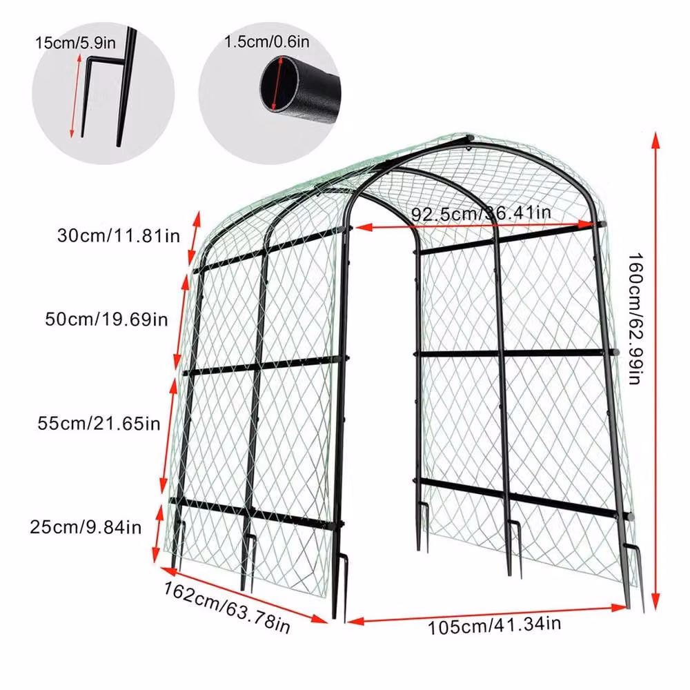 NESTLUNE Metal Garden Arch Trellis Walkway Arbor in Black, H 160 cm x W 100 cm x D 15 cm – 2