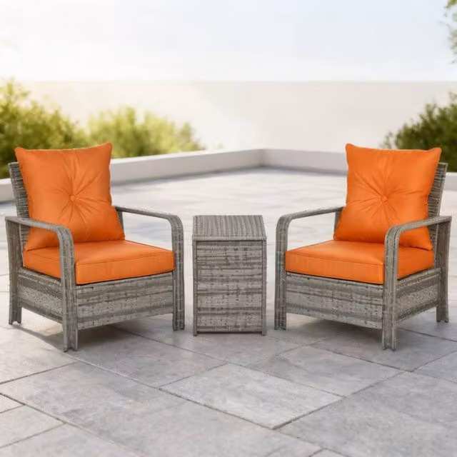 ERGOVEXA 3 Piece Orange Rattan Bistro Set for Garden and Balcony